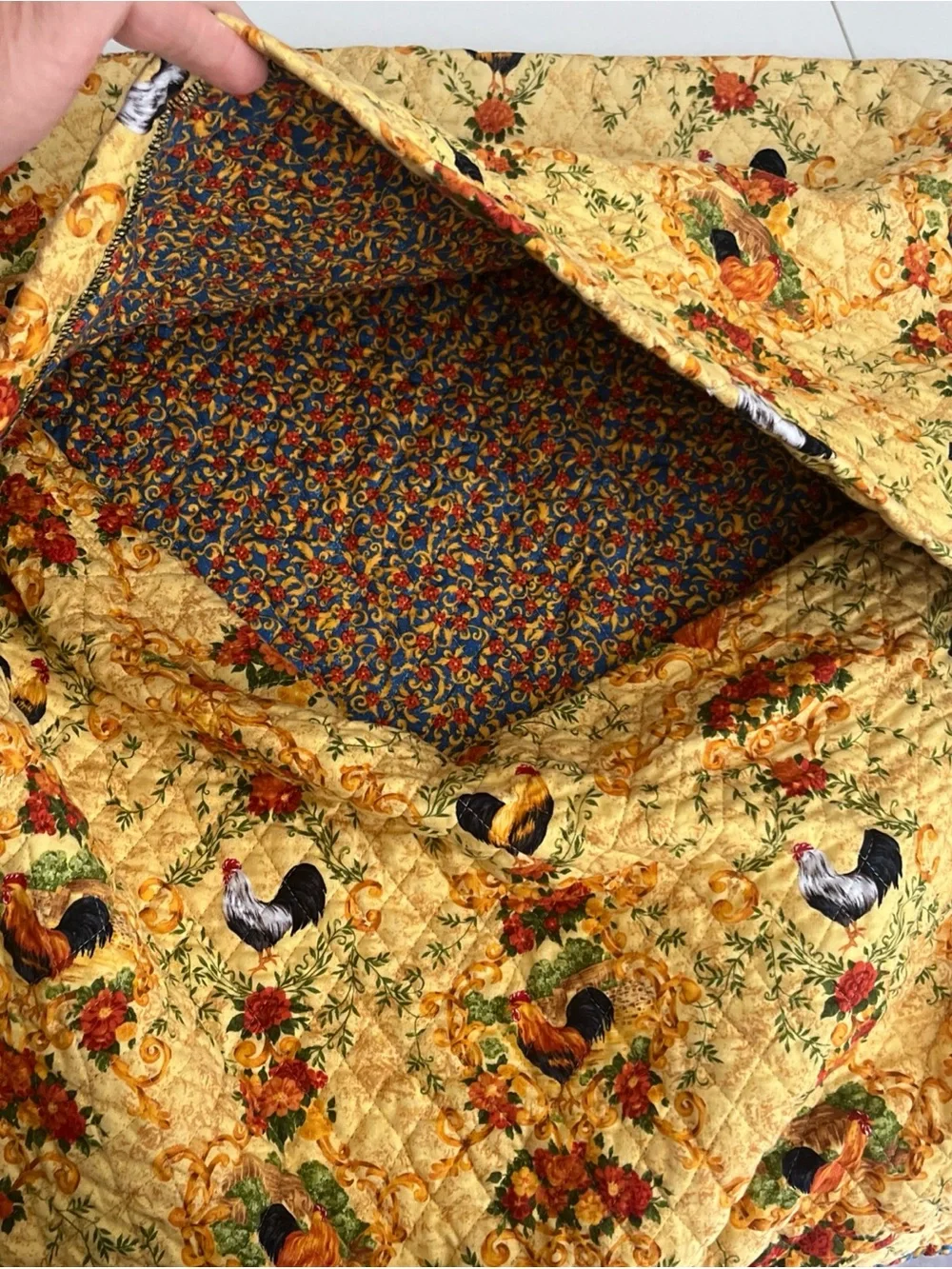 Rooster Pillow Sham Hand Sewn Quilted Farmhouse Wall Yellow Country 25” Square